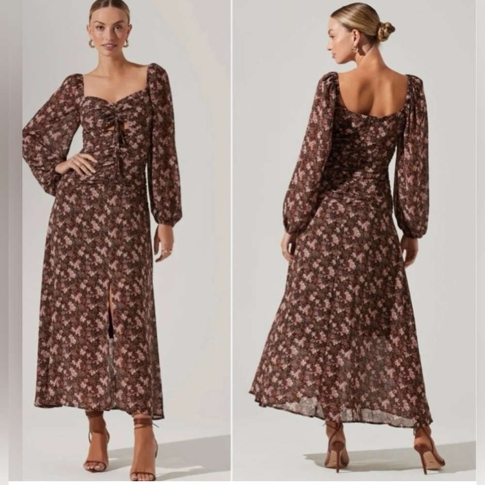 Astr Floral Brown Midi Dress